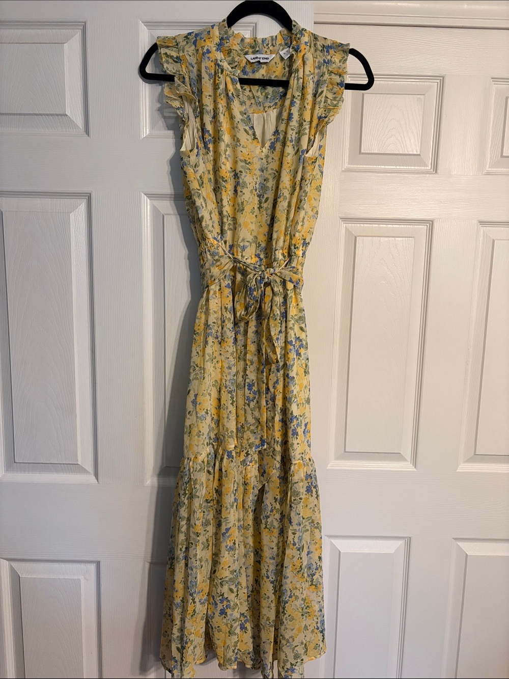 Land’s End Yellow Floral Ruffle-Sleeve Dress